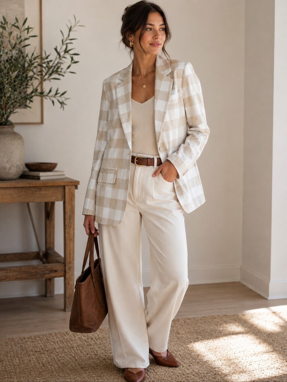 Anthropologie English Factory Gingham Plaid Blazer XS Old Money Quiet Luxury